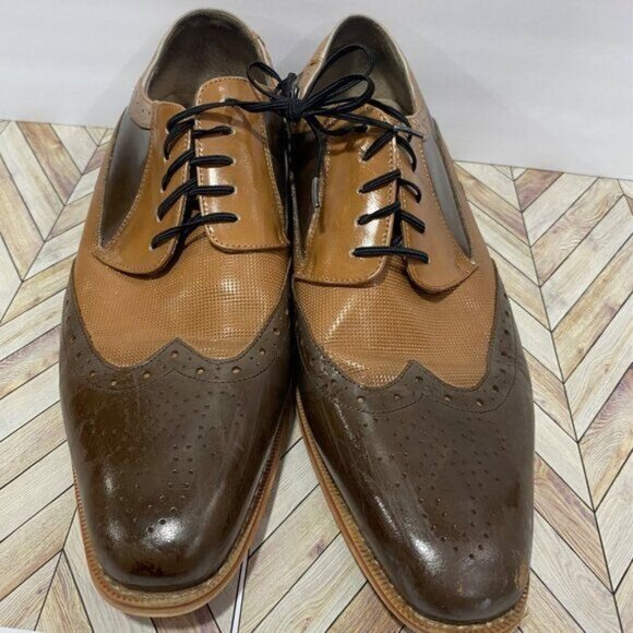 Stacy Adams Oxford Leather Lace-Up Brogue Detailing S/10 Classic Formal Style - Picture 3 of 7